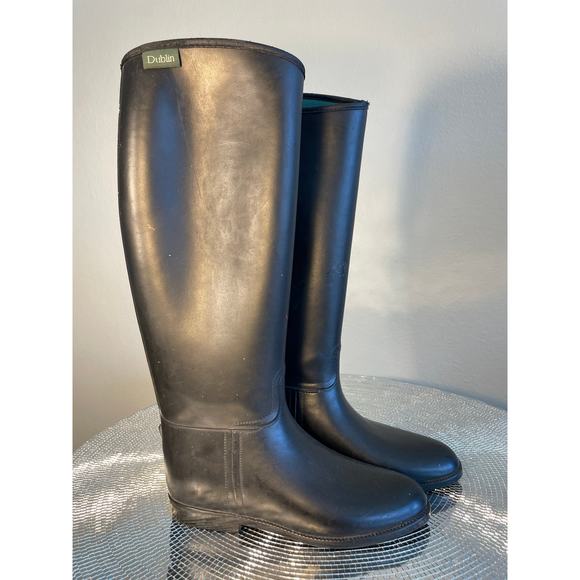 size 8 Dublin Equestrian Riding Boots High Black PVC Insulated Pull-On - Picture 8 of 13